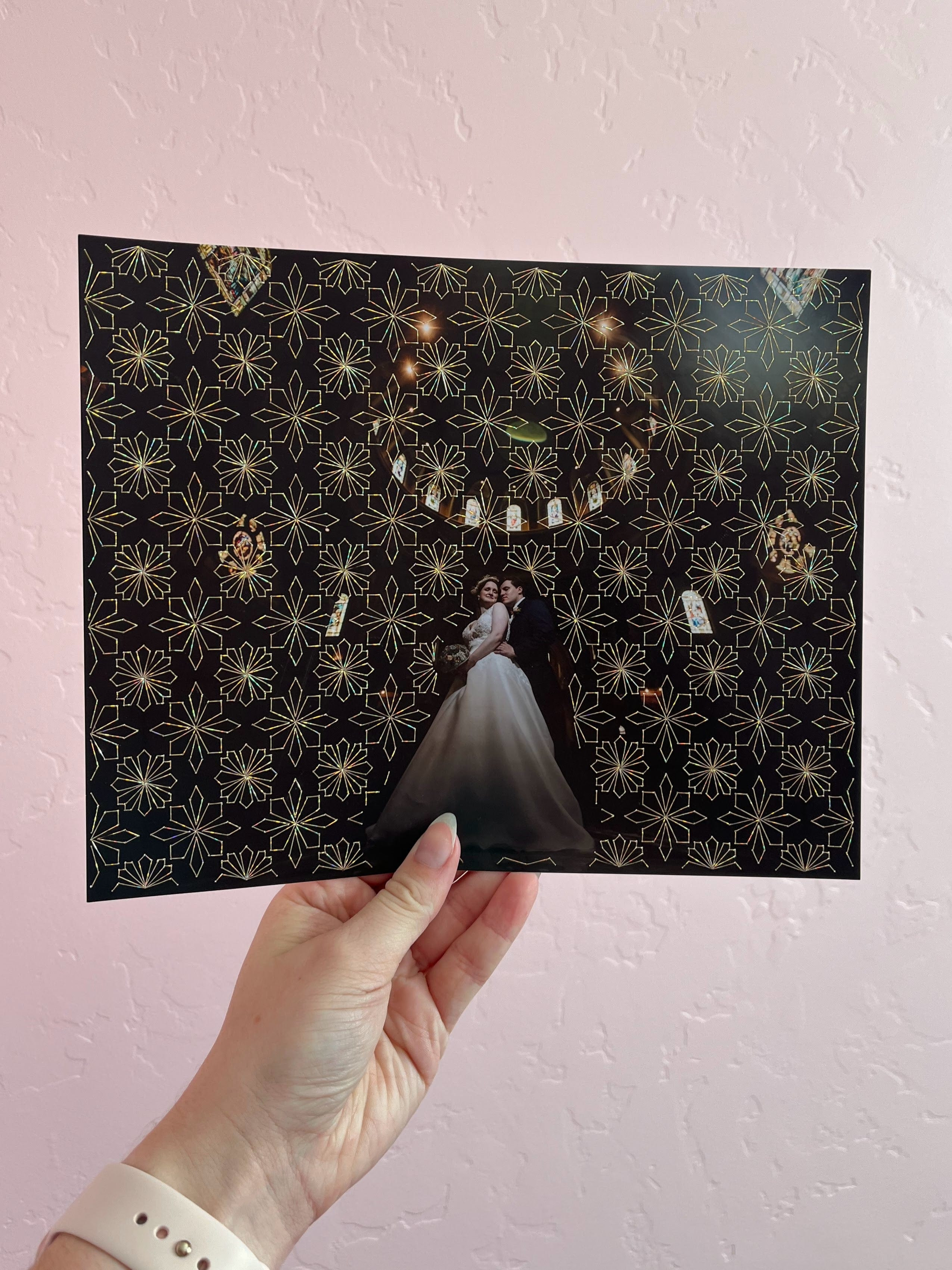 Wedding photo with delicate embroidery