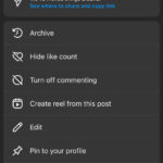 Options to edit a post that has been published on Instagram