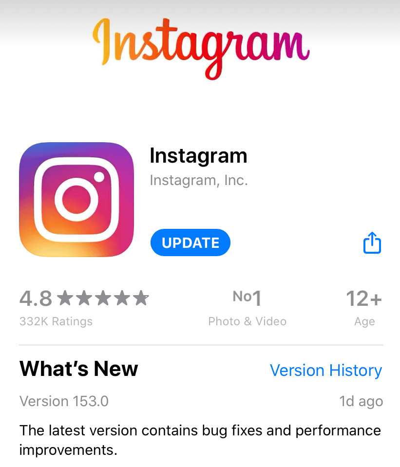 Update Instagram app from the App Store