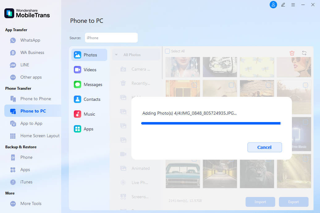 Transfer Photos Completed with MobileTrans