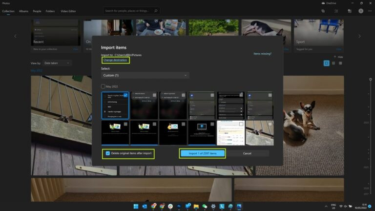 Changing Destination Folder for Photo Import in Microsoft Photos
