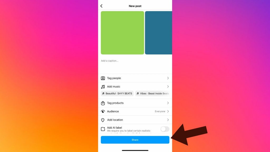 Add details and share your Instagram post