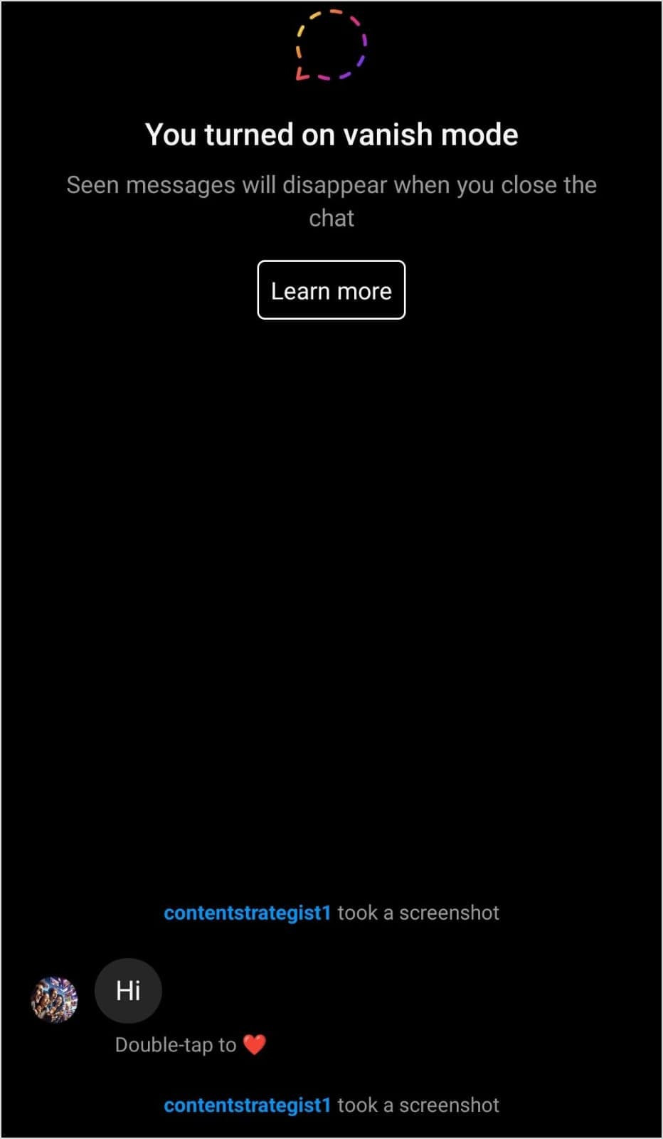 Instagram Vanish Mode Screenshot Notification