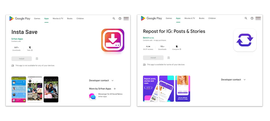 InstaSave and Repost for Instagram are popular choices for downloading Instagram photos