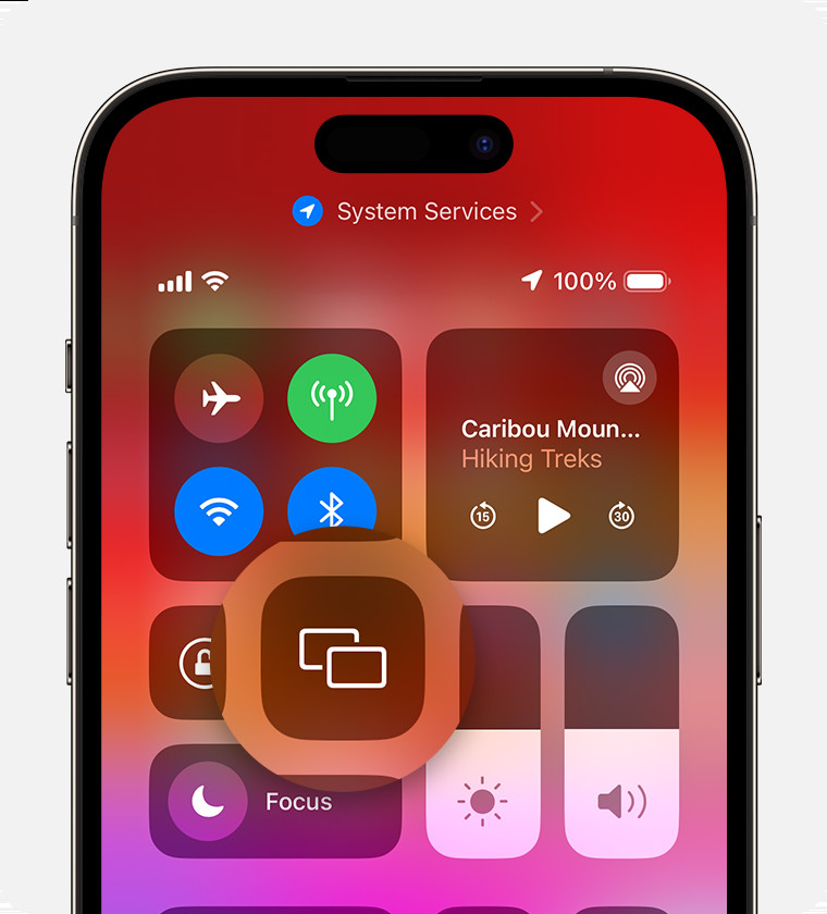 Highlighted Screen Mirroring button within iPhone Control Center
