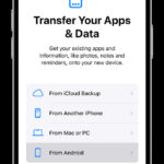 Move to iOS app displaying options for transferring data