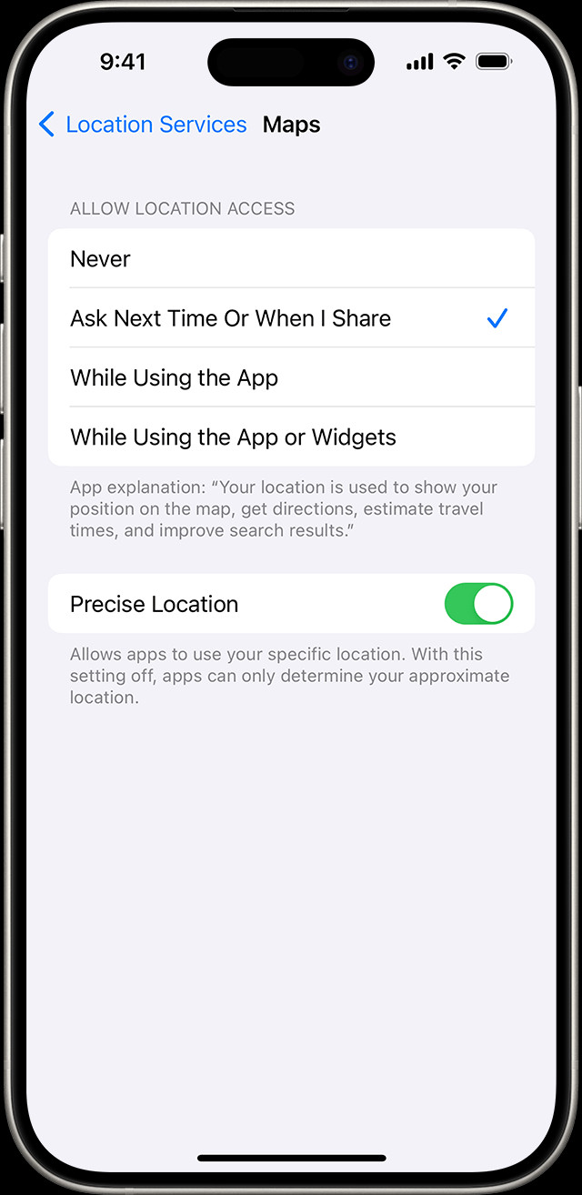 Location Services toggle in iPhone settings, showing how to enable location tracking for apps and system services