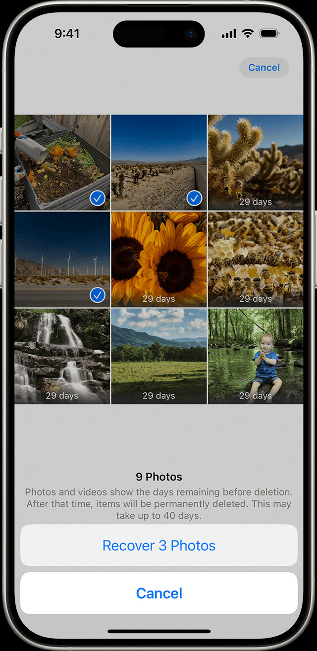 The Recently Deleted album in Photos on iPhone