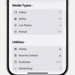 Hidden album highlighted under Utilities.