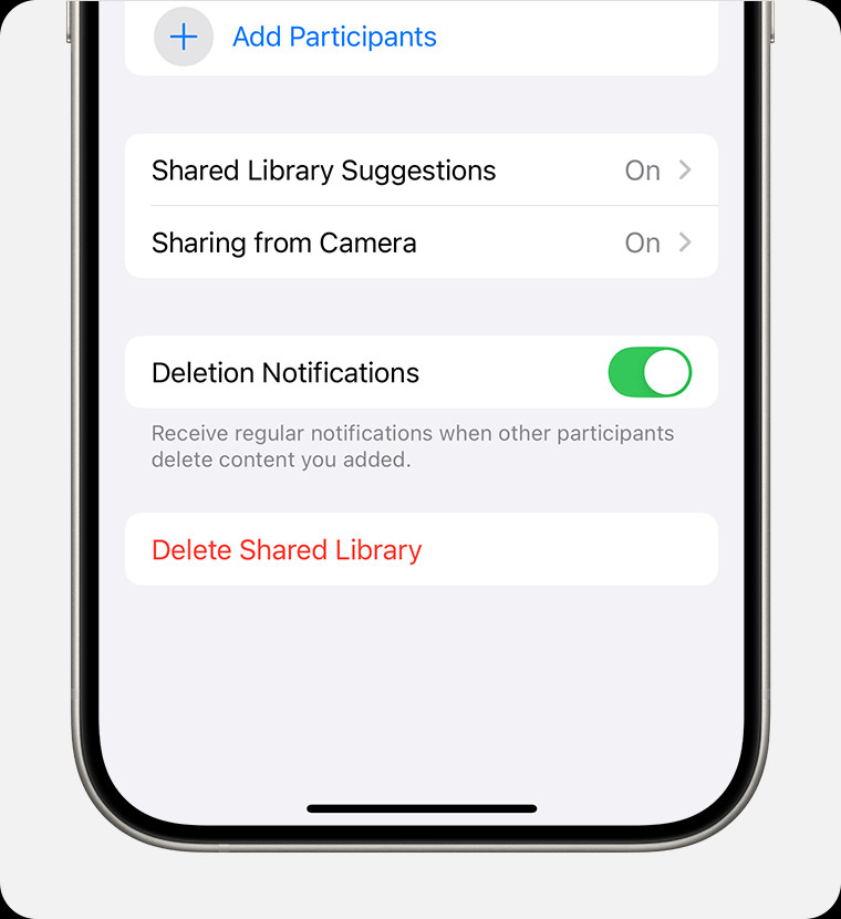 Delete Shared Library is located at the bottom of the screen.