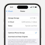 iPhone settings displaying iCloud photo sync options