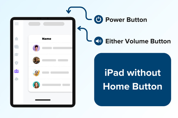 Taking a screenshot on an iPad without a home button, using the power and volume buttons.