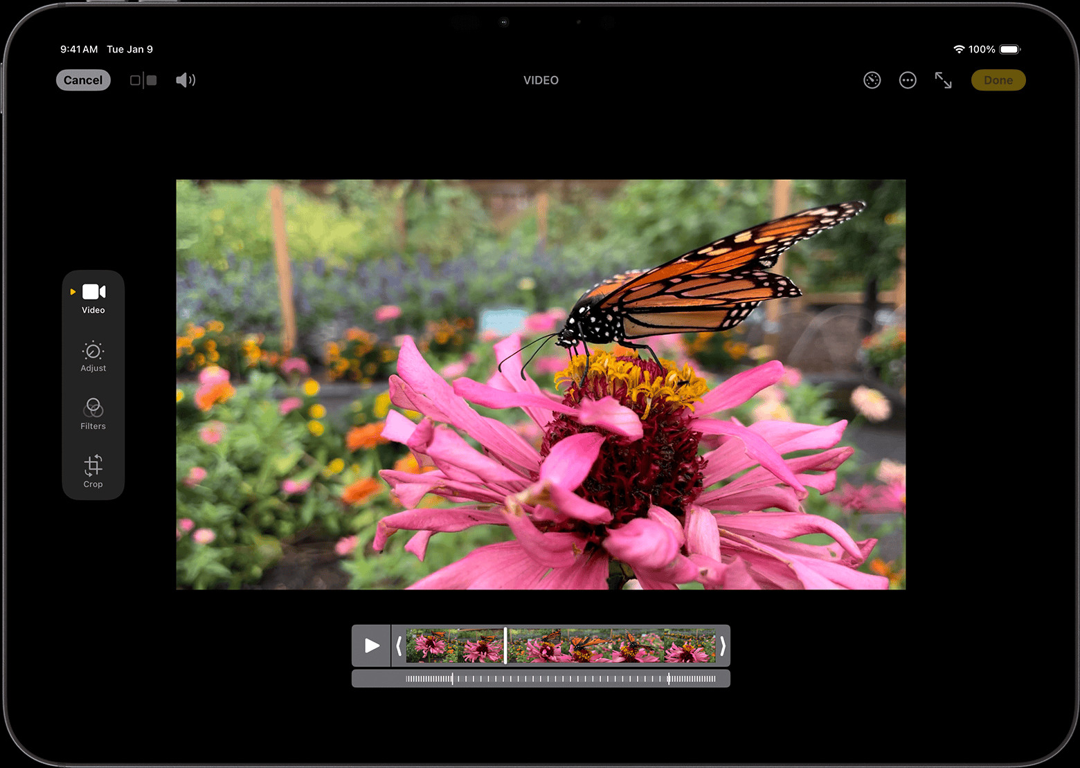 iPad showing a video being edited in slo-mo mode, a key technique in how to edit a video in photos.