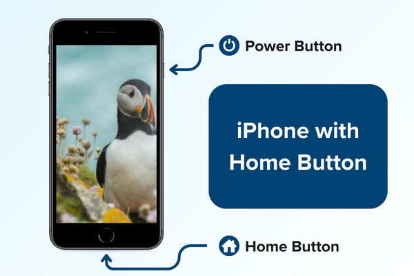 Taking a screenshot on an iPhone with a home button, using the home and power buttons simultaneously.