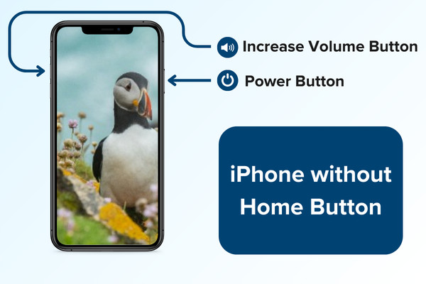 Taking a screenshot on an iPhone without a home button, using the power and volume up buttons.