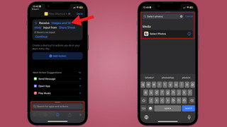 Shortcuts app showing Select Photos action
