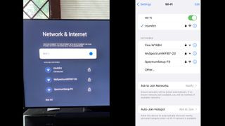 TV and iPhone Wi-Fi setup screens