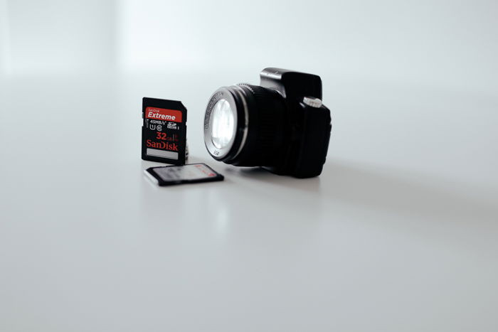 Image of a camera with a memory card inserted on a white background, showcasing the importance of memory storage.