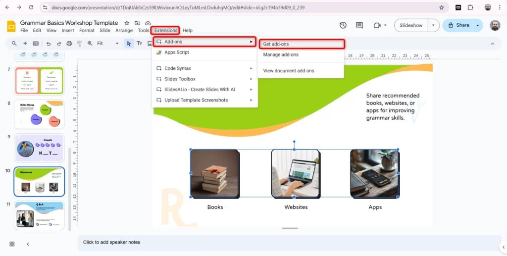 Go to extensions &gt; add-ons &gt; get add-ons