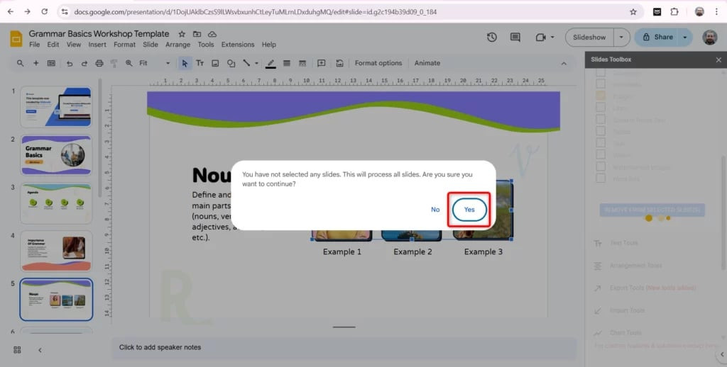 Click Yes from dialog box