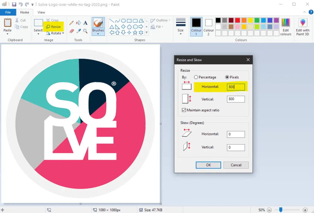 Microsoft Paint for resizing images