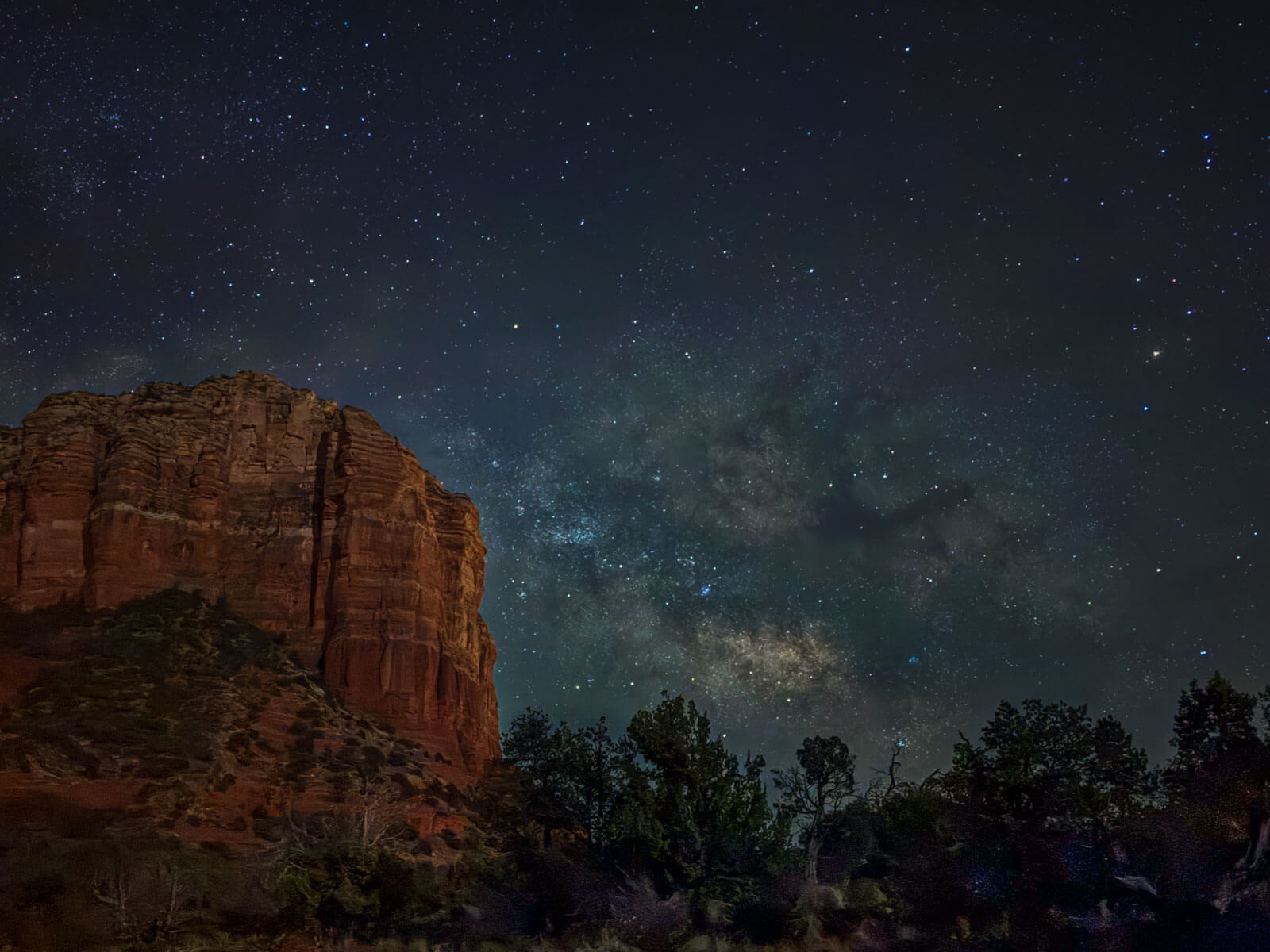 Milky Way Galactic Center rising near Courthouse Butte in Sedona, AZ captured with iPhone 15 Pro
