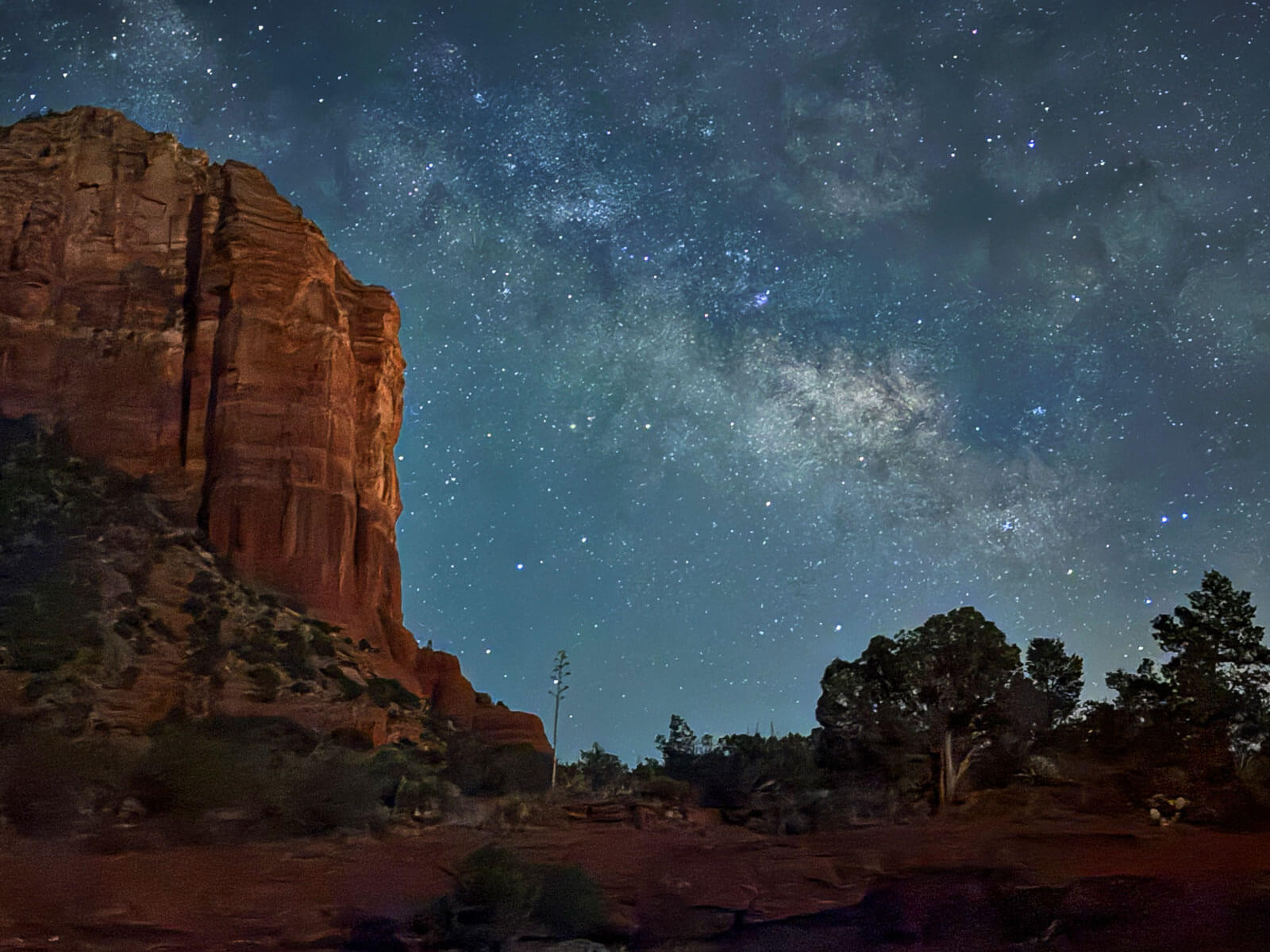 Milky Way moving westward through the night sky captured with iPhone 15 Pro later in the evening
