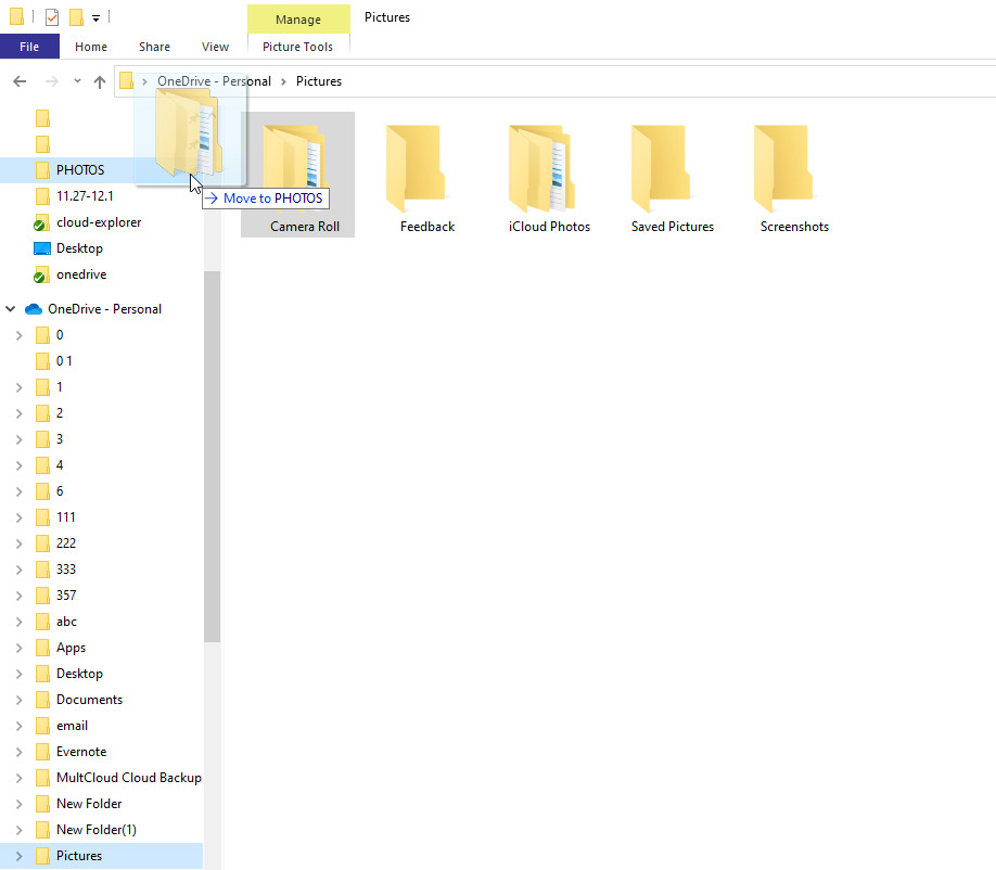 Moving a OneDrive folder to a local folder