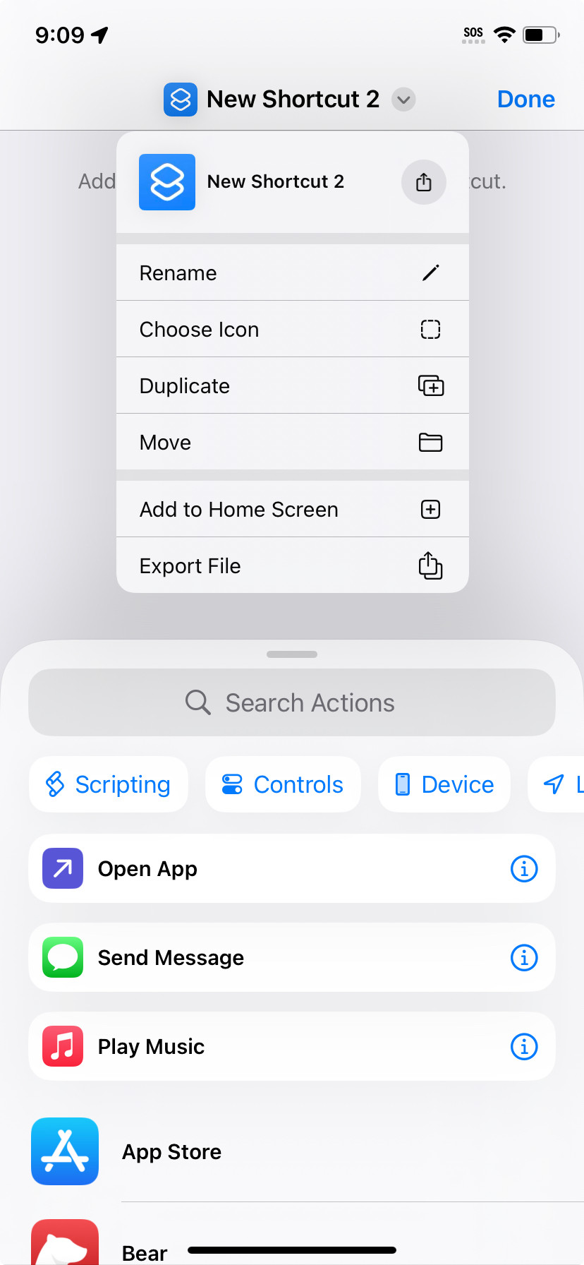 Drop-down menu illustrating the process for renaming a shortcut