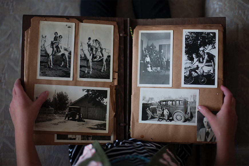 Vintage family photograph on a table