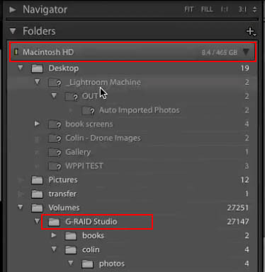 Lightroom folders panel displaying a date-based organizational structure, showcasing different years and months.