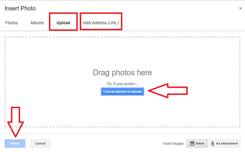Inserting a photo in Gmail by using the insert photo icon