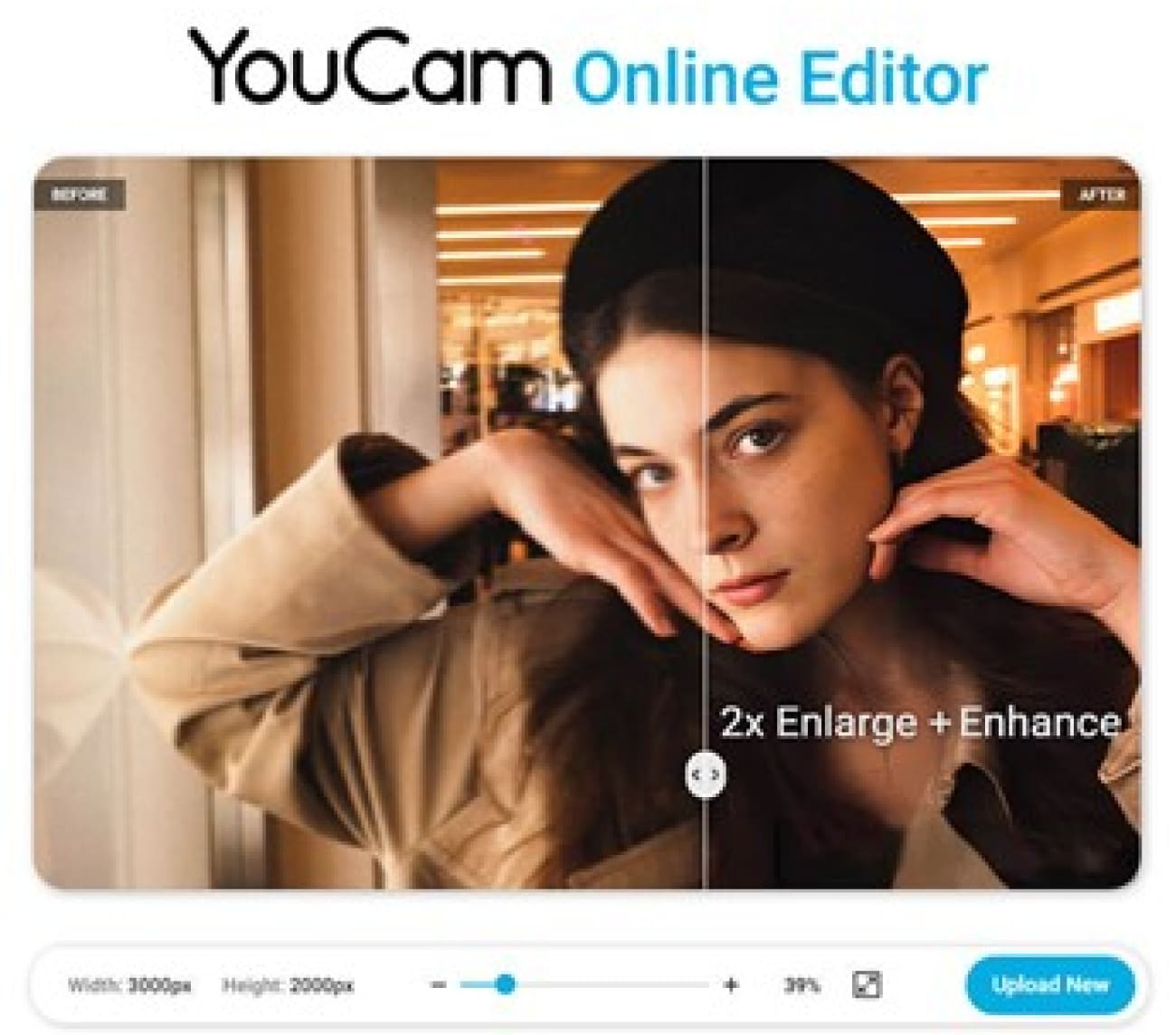 Automatic AI Photo Enhancement process using Youcam AI Photo Enhancer online tool