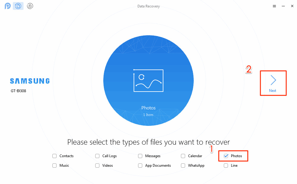 Choose photos to recover with PhoneRescue
