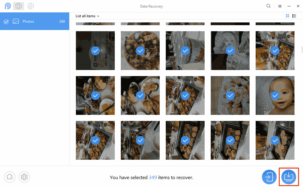 Select the photos you want to restore with PhoneRescue