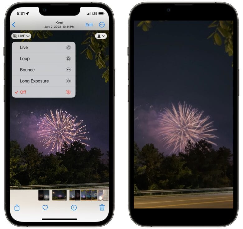 Live Photo effects on fireworks show possibilities