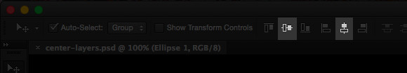 Photoshop center icons displayed in the options bar