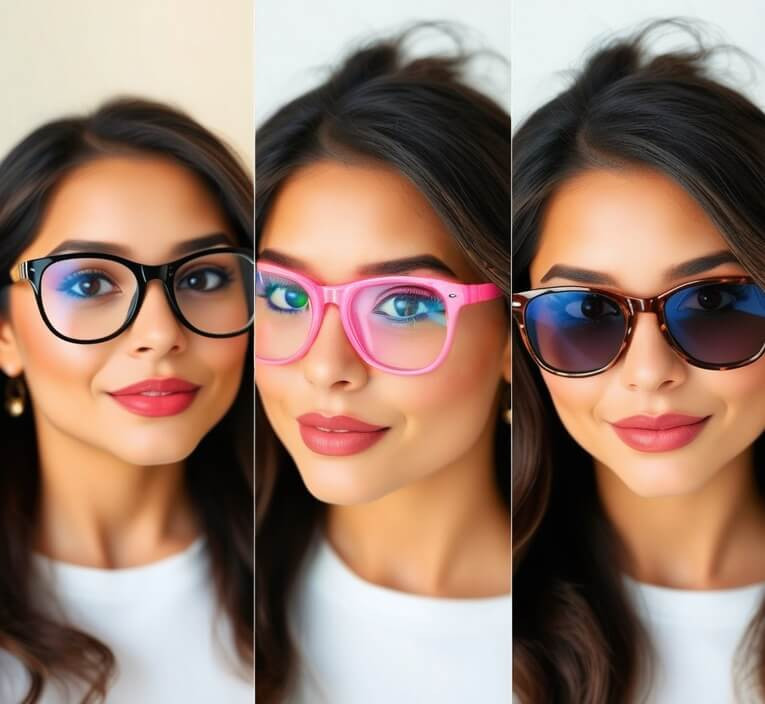 Woman wearing pink nerd glasses