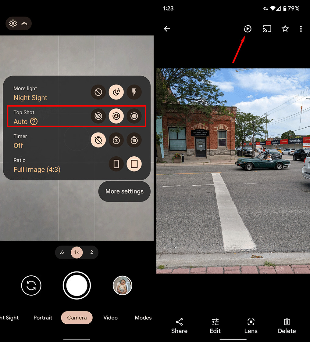 A person enabling top shot on Google Pixel phone