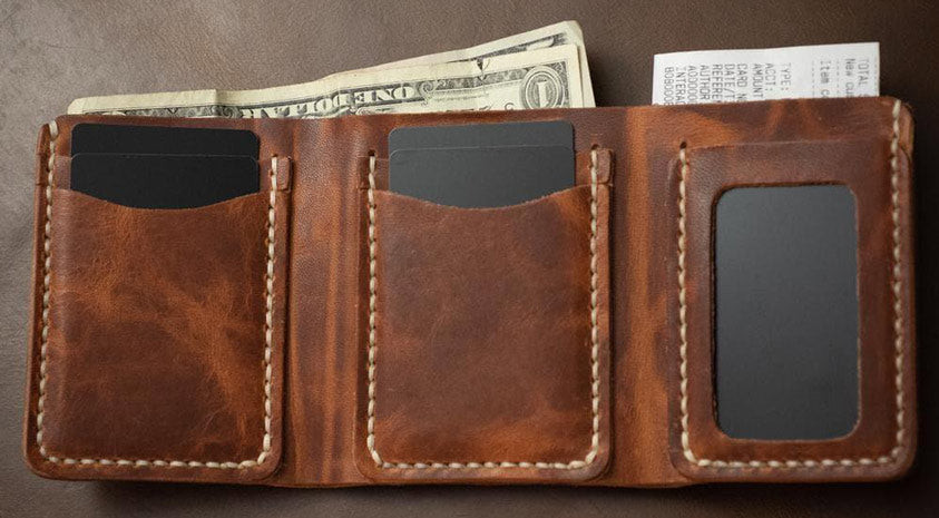 unfolded Popov Leather Trifold Wallet