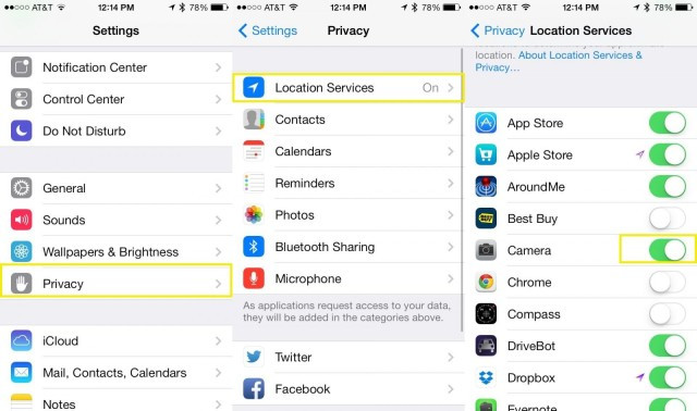 iPhone Location Services Settings