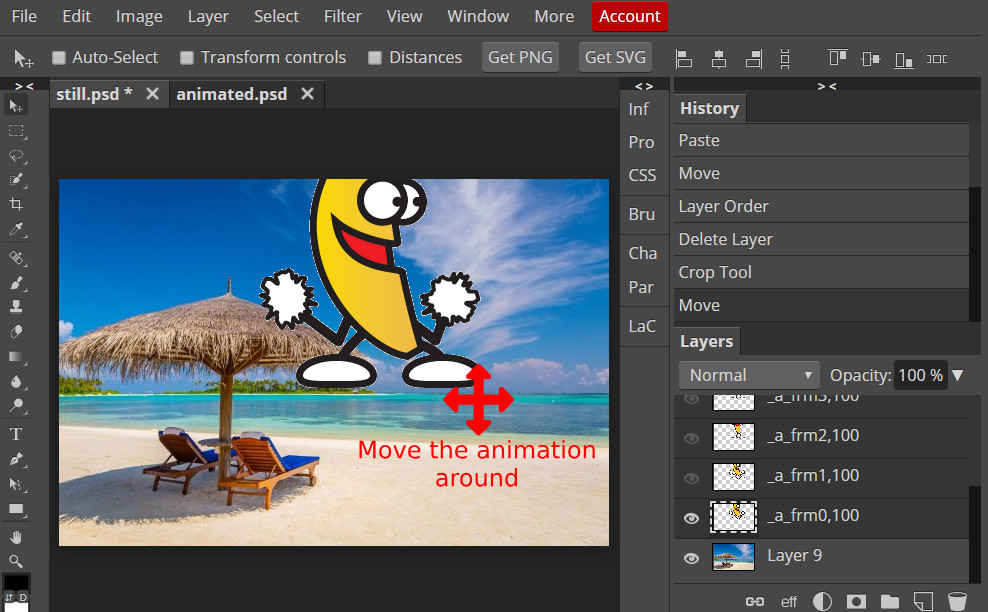 Photopea interface showing the open option