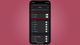 Configure file formats in Shortcuts, selecting 'Images and Media' to ensure only image files are processed
