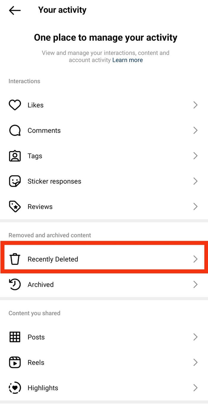 Click Recently Deleted
