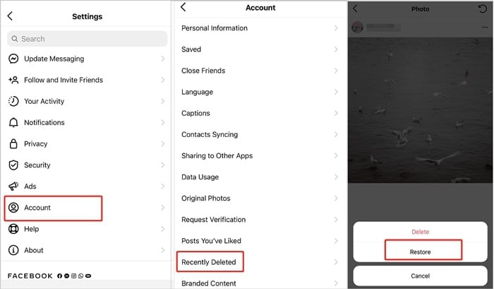 Restore recently deleted photos on iPhone