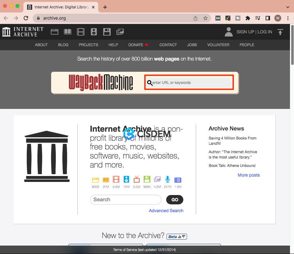 Wayback Machine search bar