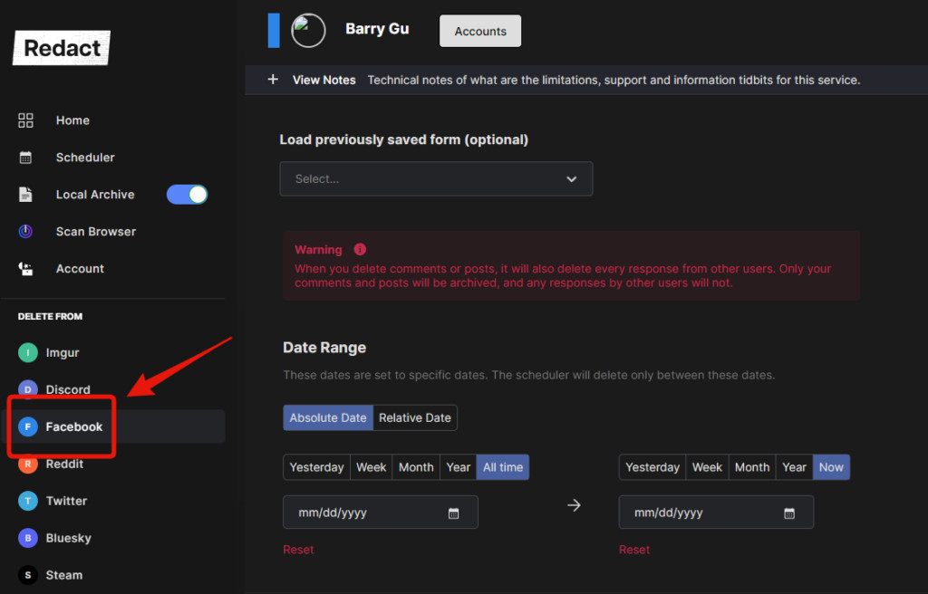Redact FB App