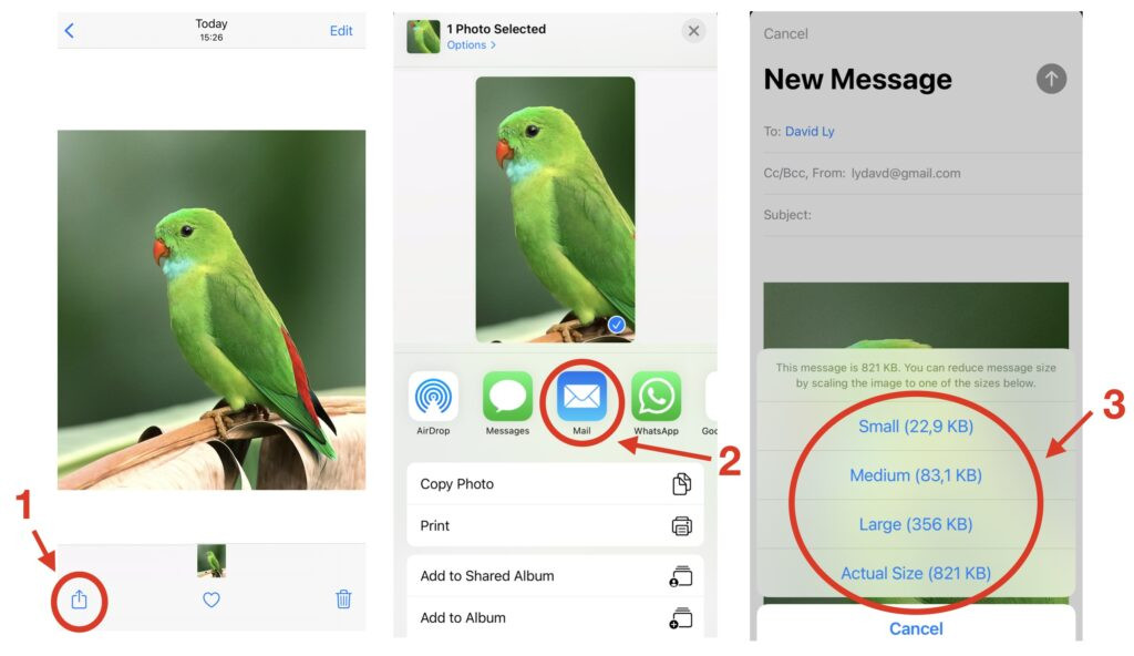 reduce image size on iPhone upon sending by email