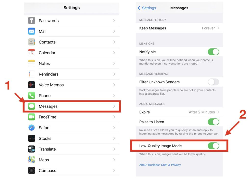 reducing the size of images sent via SMS Messages on iphone