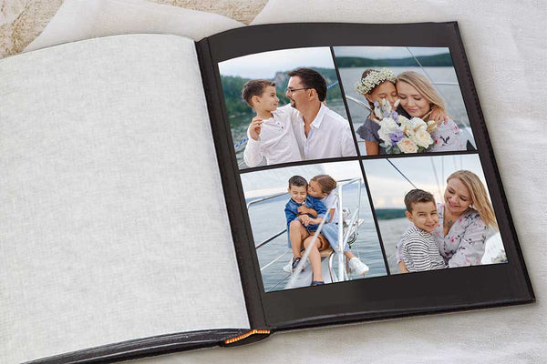 Dry mount photo album featuring square-shaped Instagram-style photos, showcasing the album's versatility in accommodating different photo formats.